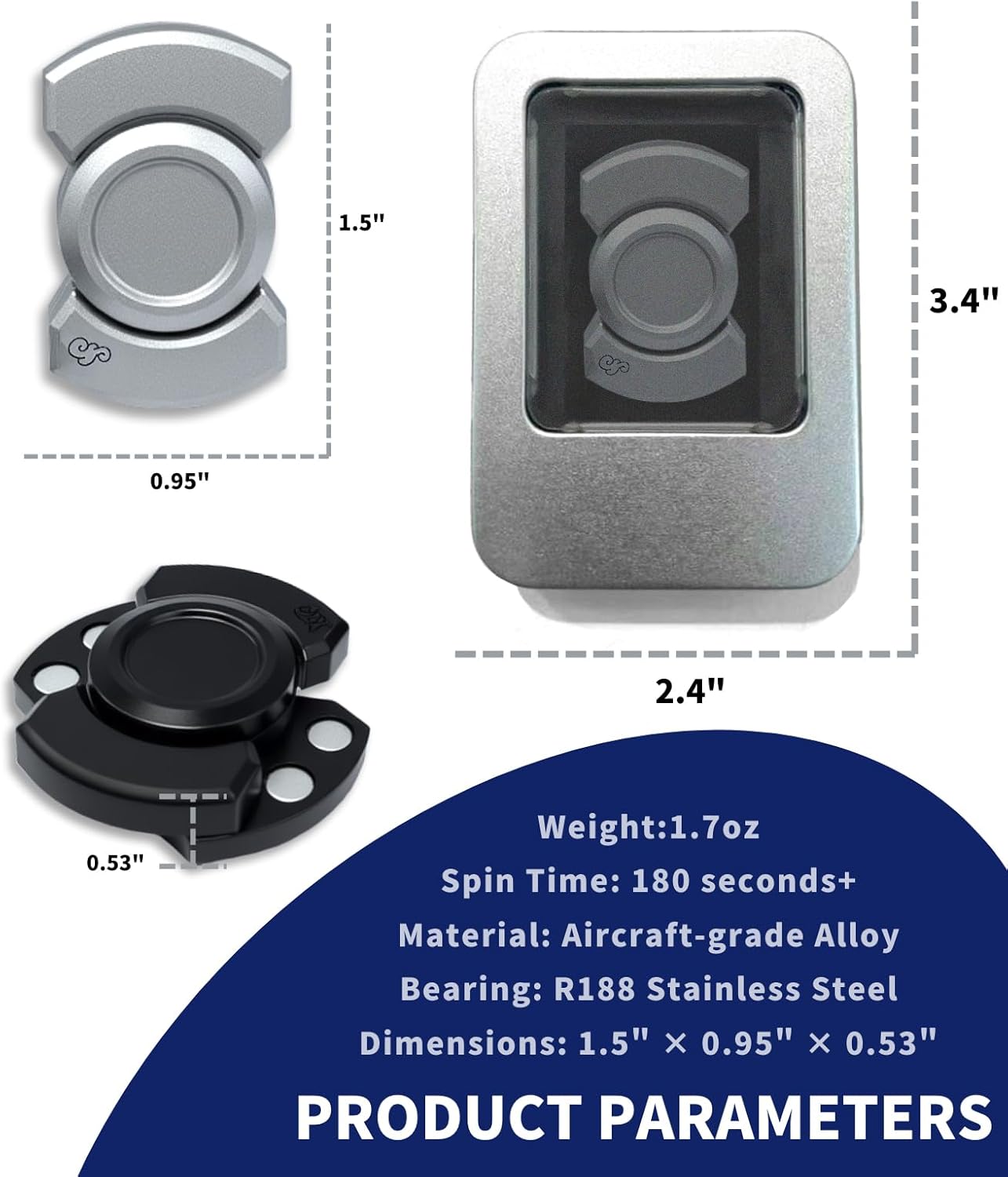 3-in-1 Alloy Fidget Spinner - Click,Slide & Spin Modes
